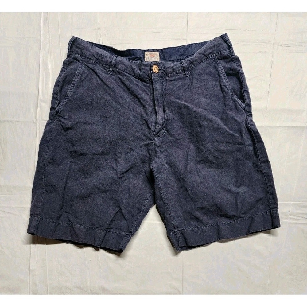 Faherty Mens Khaki Shorts 30 Blue Linen Blend Flat Front Casual Pocket Comfort